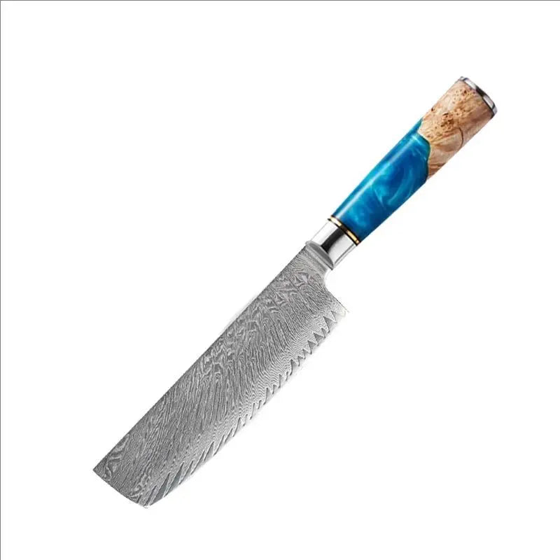 Set de Couteaux OMNÉO — Acier Damas & Résine Bleue
