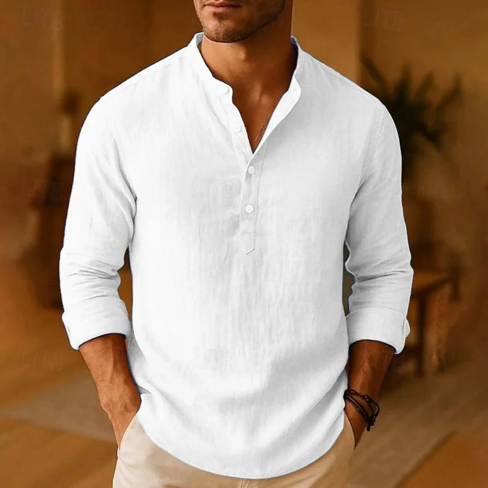 Chemise Henley en Lin et Coton pour Homme – Légère, Respirante & Style Plage Décontracté