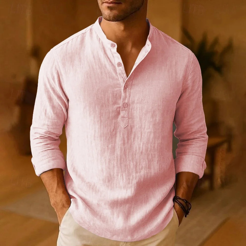 Chemise Henley en Lin et Coton pour Homme – Légère, Respirante & Style Plage Décontracté