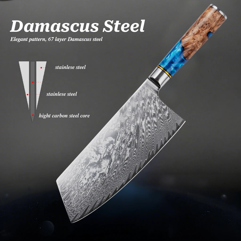Set de Couteaux OMNÉO — Acier Damas & Résine Bleue
