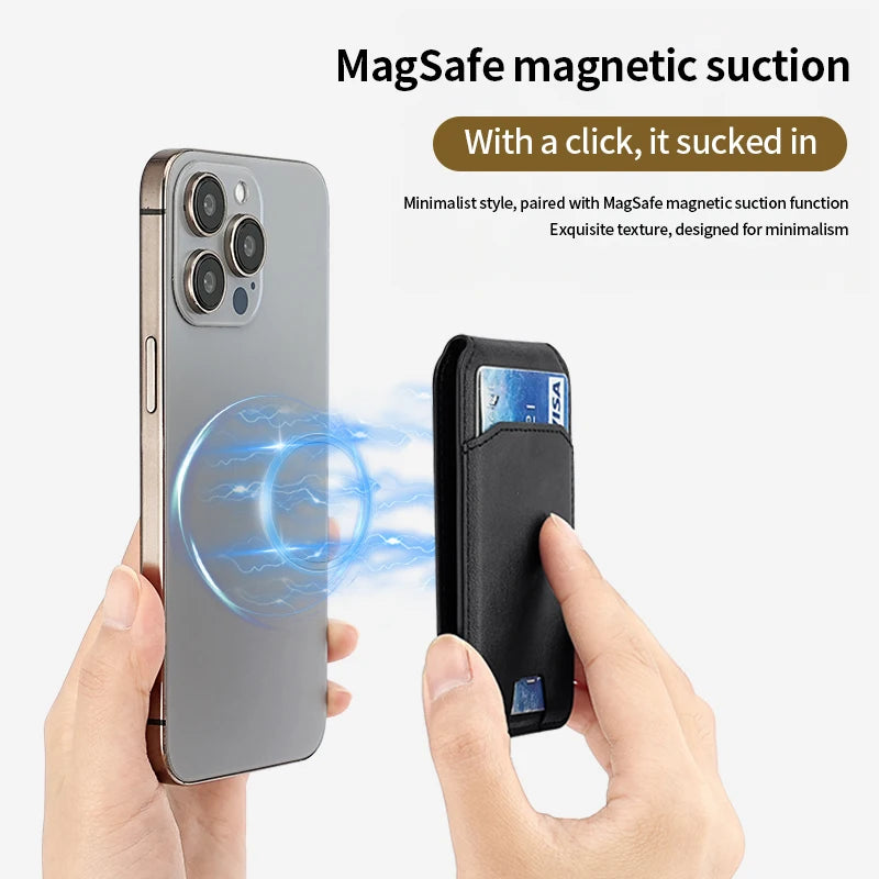 Porte-Carte Magnétique en Cuir (Style MagSafe pour iPhone)