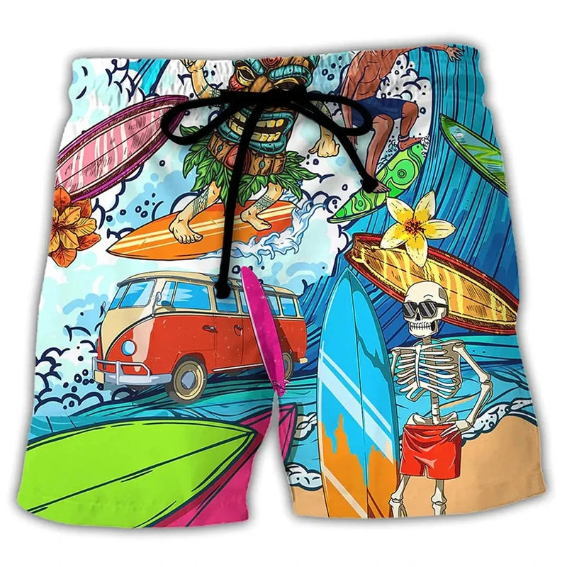 Short de Bain Homme & Enfant – Motif Tiki Rétro 3D, Idéal Surf & Plage