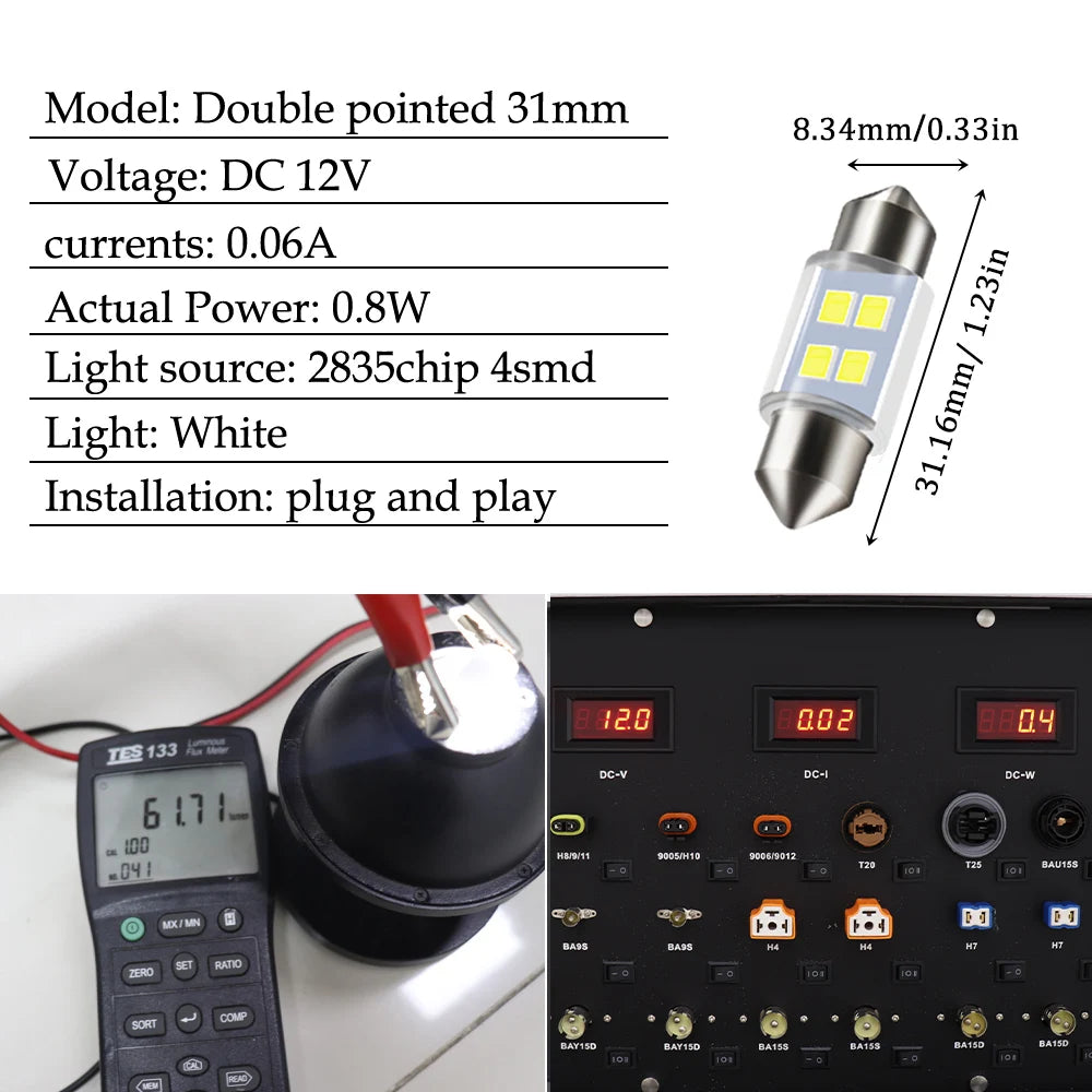 Lot de 4 Ampoules LED de Voiture (Éclairage Intérieur 31mm)