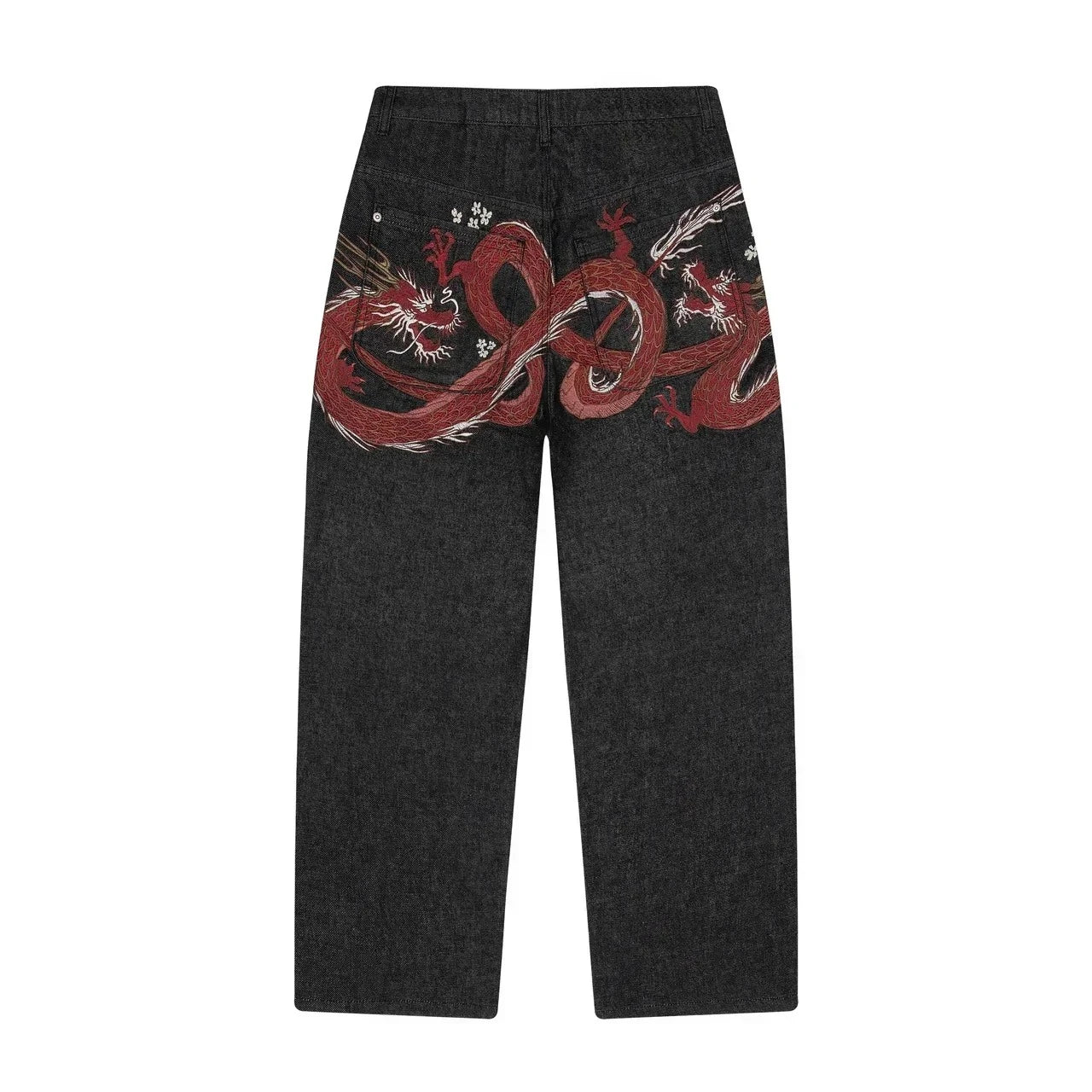 Jean Baggy Y2K – Broderie Fleur de Cerisier (Cherry Blossom) & Denim Selvedge