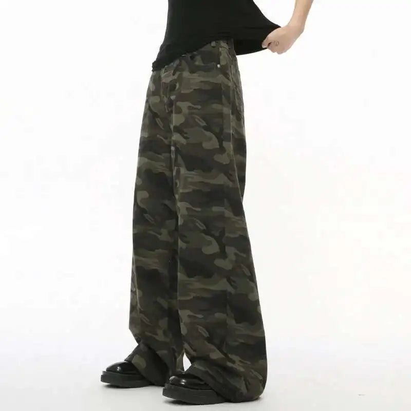 Jean Large IEFB Style Vintage Camouflage – Coupe Loose Décontractée