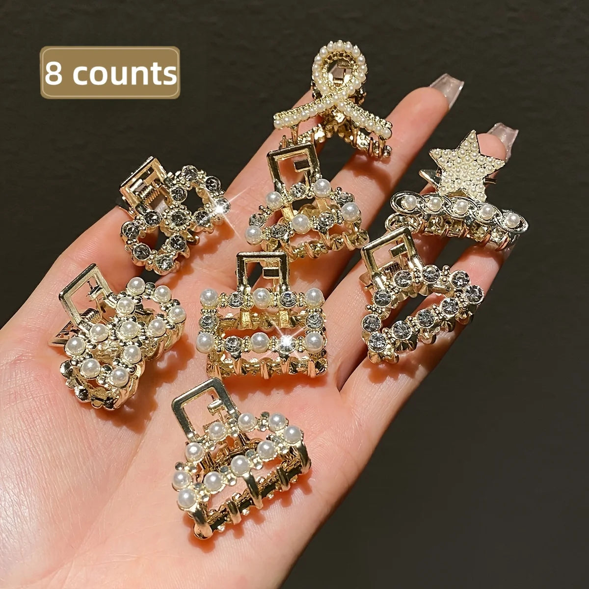 Lot de 8 Petites Pinces à Cheveux – Perles et Brillants